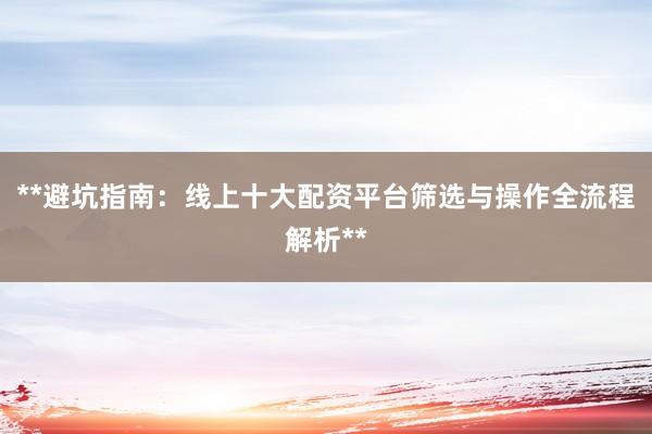 **避坑指南：线上十大配资平台筛选与操作全流程解析**