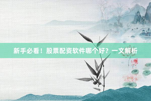 新手必看！股票配资软件哪个好？一文解析