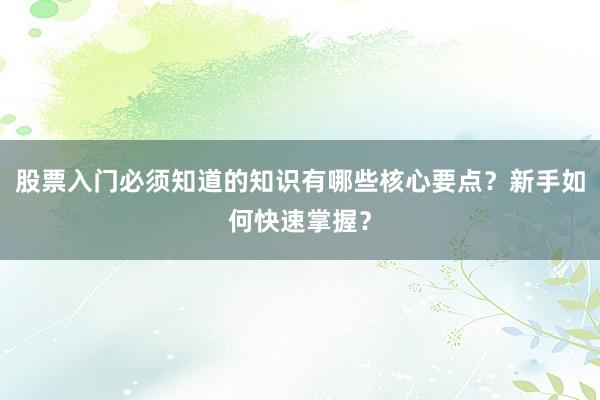 股票入门必须知道的知识有哪些核心要点？新手如何快速掌握？