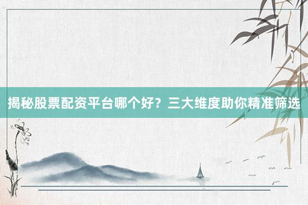 揭秘股票配资平台哪个好？三大维度助你精准筛选